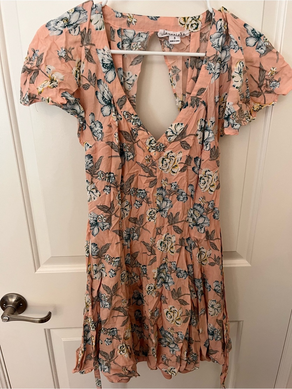 Peach Floral Wrap Mini Dress
